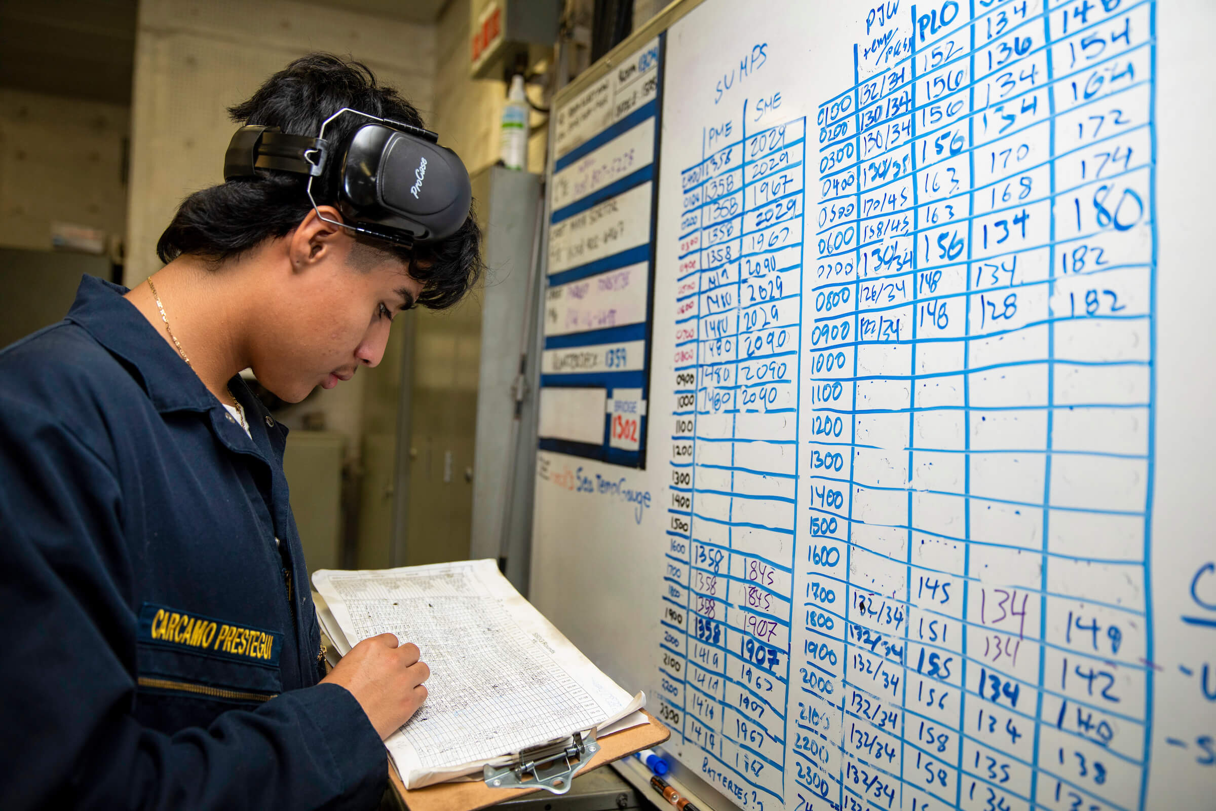 a cadet checking a log