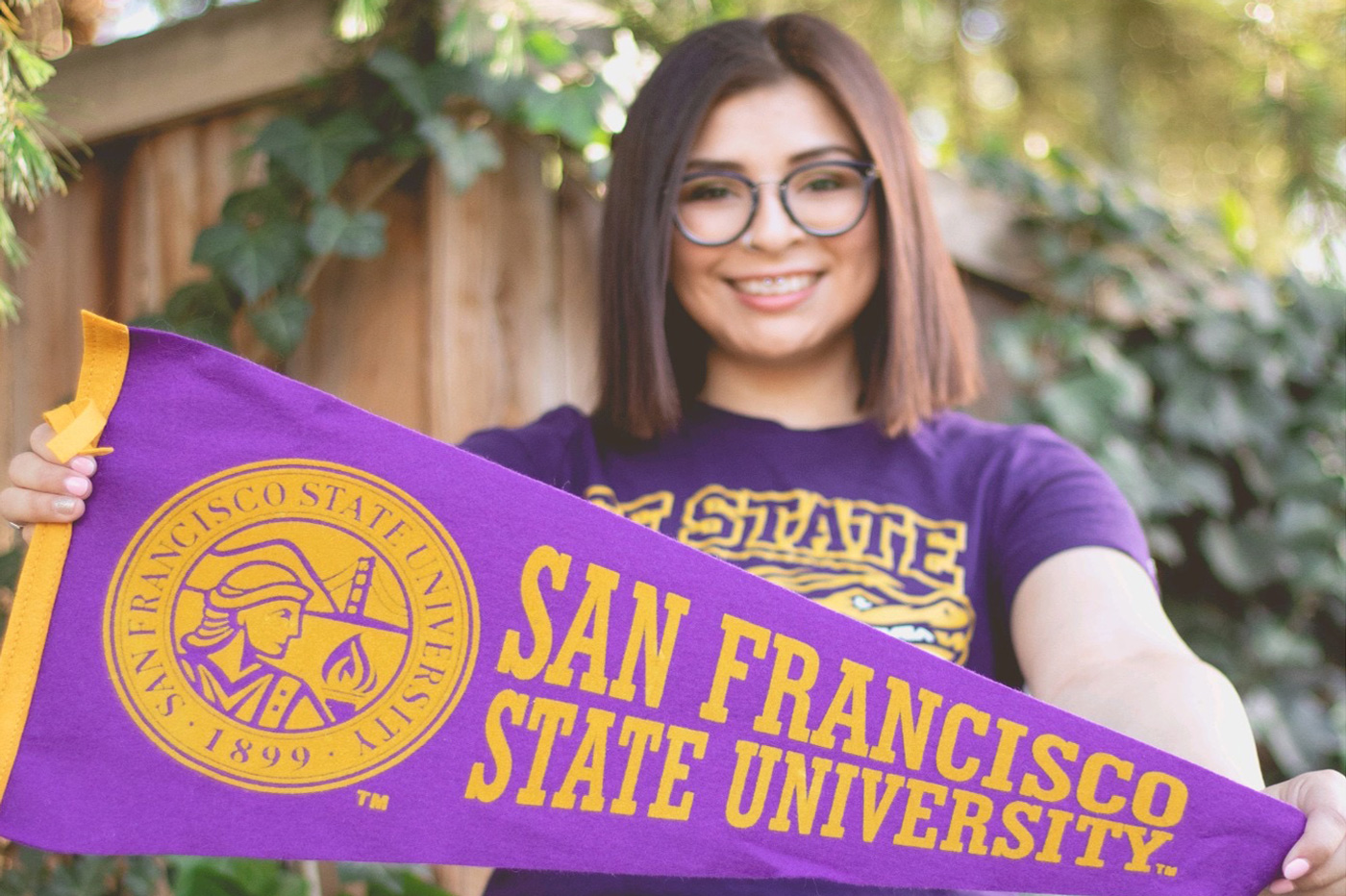 Marissa Ledesma with SFSU penant
