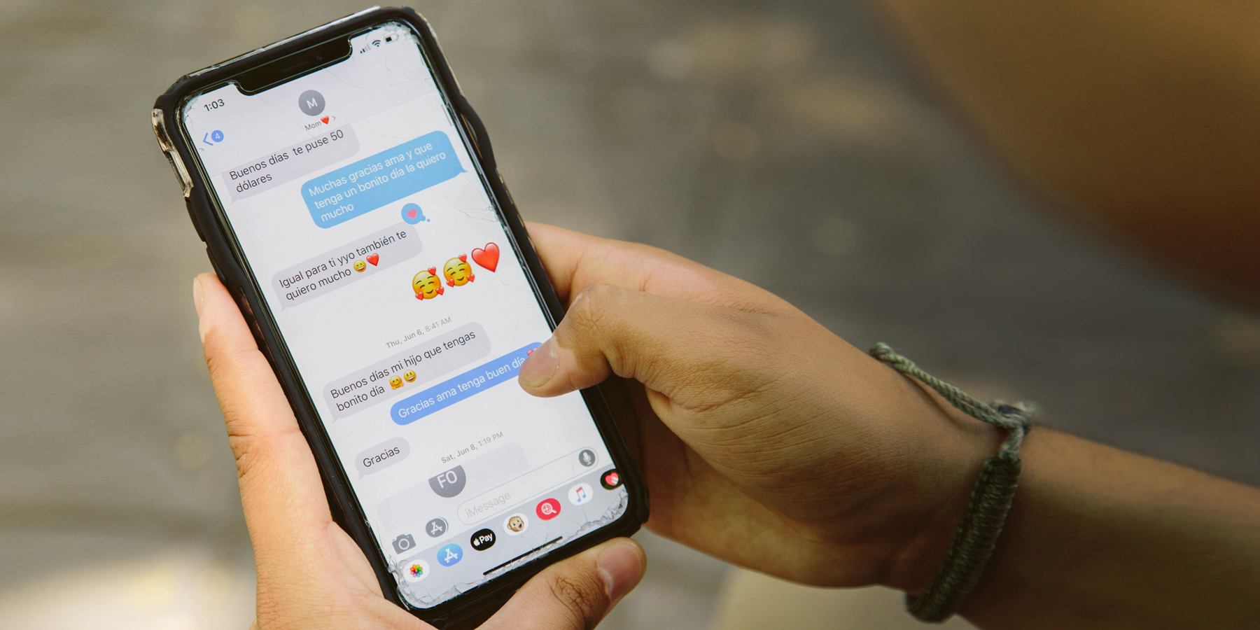 Ignacio texts with is mother.