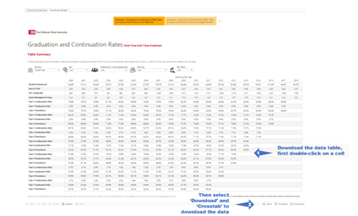 screenshot of download data table