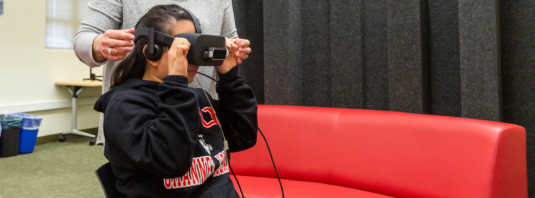 student using an AR device